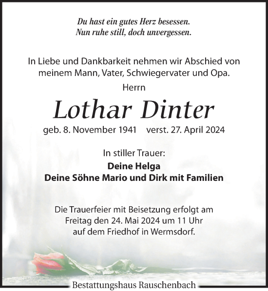 Traueranzeige von Lothar Dinter von Leipziger Volkszeitung