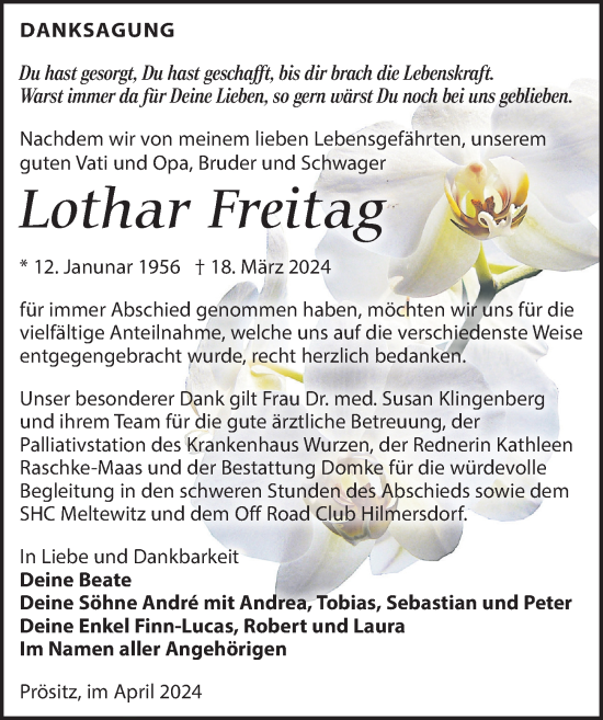 Traueranzeige von Lothar Freitag von Leipziger Volkszeitung