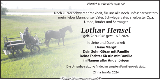 Traueranzeige von Lothar Hensel von Torgauer Zeitung