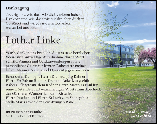 Traueranzeige von Lothar Linke