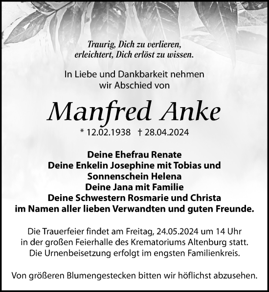 Traueranzeige von Manfred Anke von Leipziger Volkszeitung