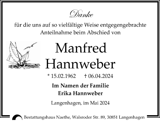 Traueranzeige von Manfred Hannweber von Hannoversche Allgemeine Zeitung/Neue Presse
