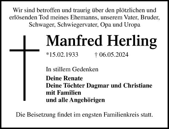 Traueranzeige von Manfred Herling von Ostsee-Zeitung GmbH