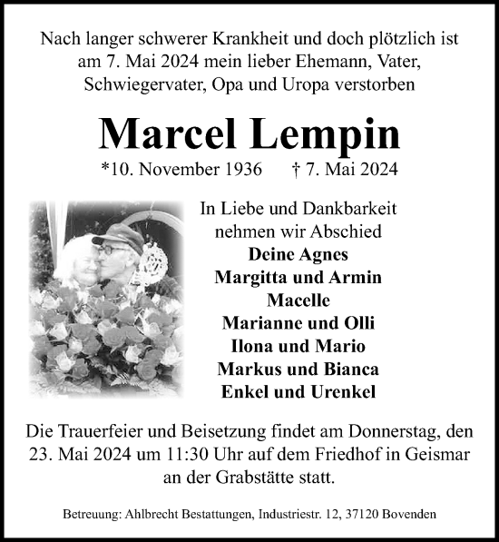 Traueranzeige von Marcel Lempin von Göttinger Tageblatt