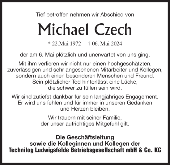 Traueranzeige von Michael Czech von Märkischen Allgemeine Zeitung