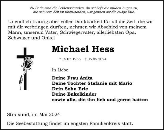Traueranzeige von Michael Hess von Ostsee-Zeitung GmbH