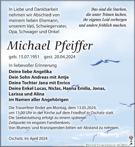 Traueranzeige von Michael Pfeiffer von Leipziger Volkszeitung