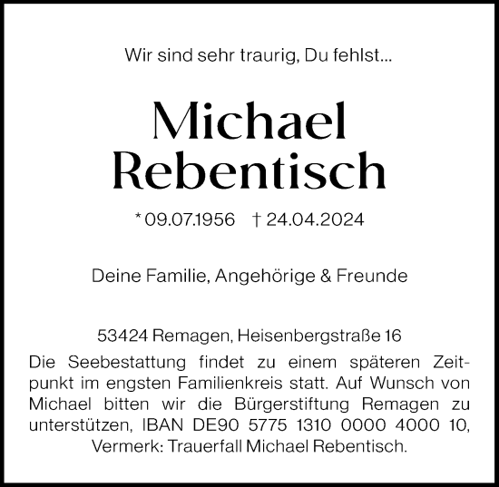 Traueranzeige von Michael Rebentisch von Hannoversche Allgemeine Zeitung/Neue Presse
