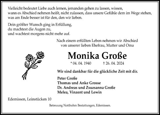 Traueranzeige von Monika Große von Peiner Allgemeine Zeitung