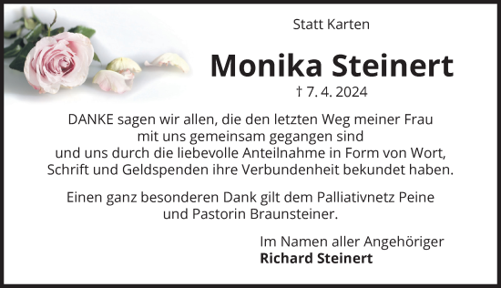 Traueranzeige von Monika Steinert von Peiner Allgemeine Zeitung