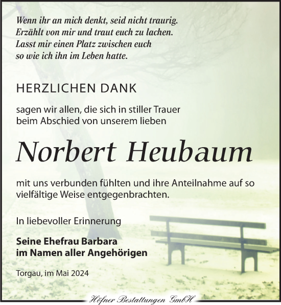 Traueranzeige von Norbert Heubaum von Torgauer Zeitung