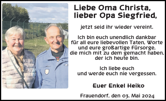 Traueranzeige von Oma Christa  von Leipziger Volkszeitung