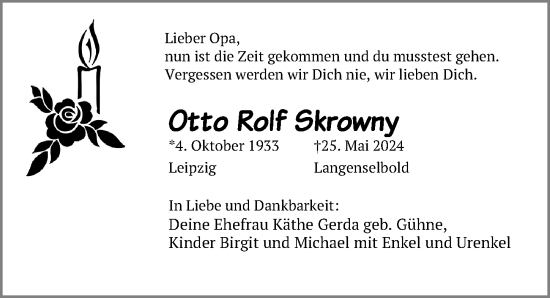 Traueranzeige von Otto Rolf Skrowny von Leipziger Volkszeitung