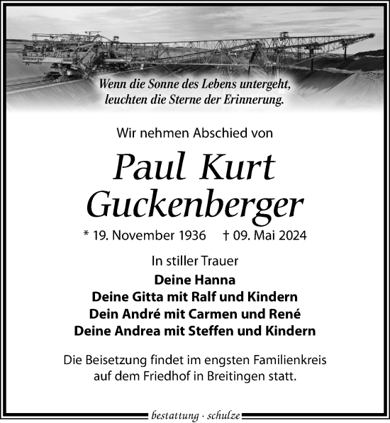 Traueranzeige von Paul Kurt Guckenberger von Leipziger Volkszeitung