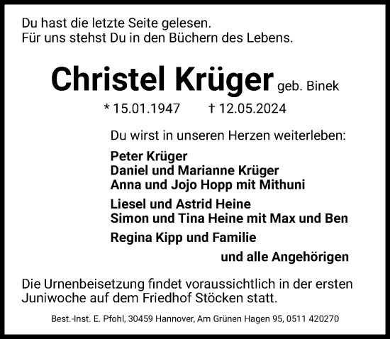 Traueranzeige von Peter Krüger von Hannoversche Allgemeine Zeitung/Neue Presse