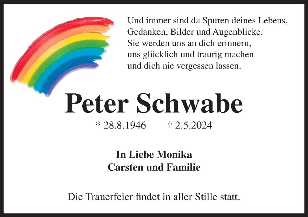  Traueranzeige für Peter Schwabe vom 08.05.2024 aus Hannoversche Allgemeine Zeitung/Neue Presse