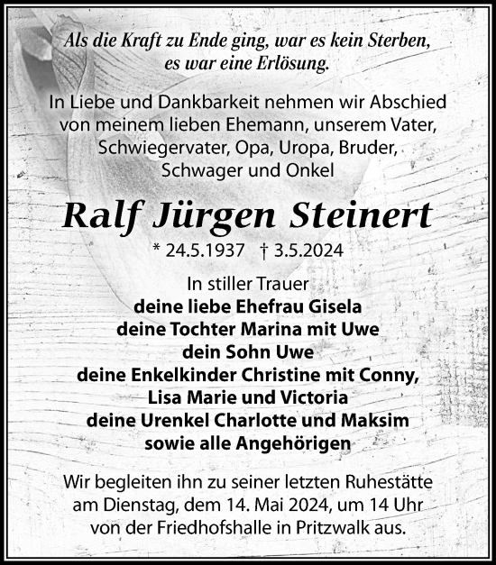 Traueranzeige von Ralf Jürgen Steinert von Wochenspiegel