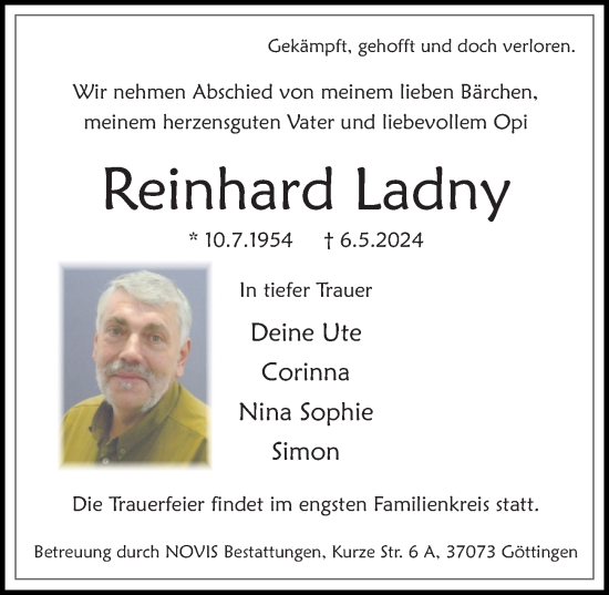 Traueranzeige von Reinhard Ladny von Göttinger Tageblatt