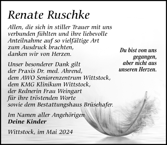 Traueranzeige von Renate Ruschke von Wochenspiegel