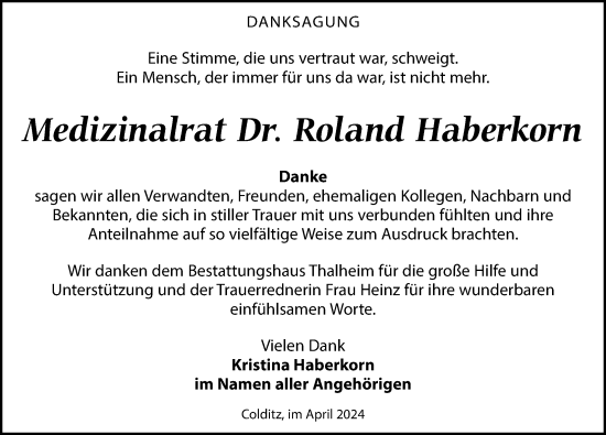 Traueranzeige von Roland Haberkorn von Leipziger Volkszeitung