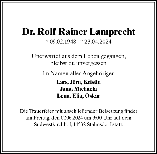 Traueranzeige von Rolf Rainer Lamprecht von Märkischen Allgemeine Zeitung