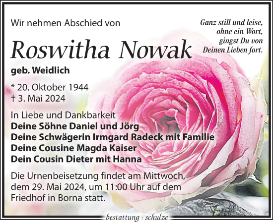 Traueranzeige von Roswitha Nowak von Leipziger Volkszeitung