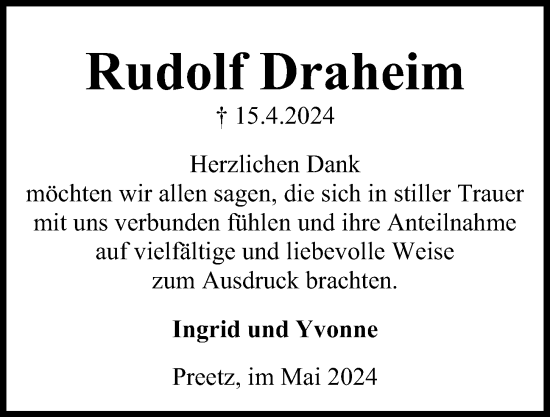 Traueranzeige von Rudolf Draheim von Kieler Nachrichten