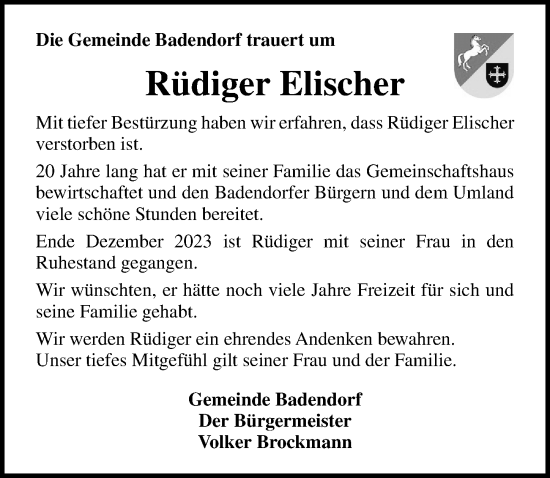 Traueranzeige von Rüdiger Elischer von Lübecker Nachrichten