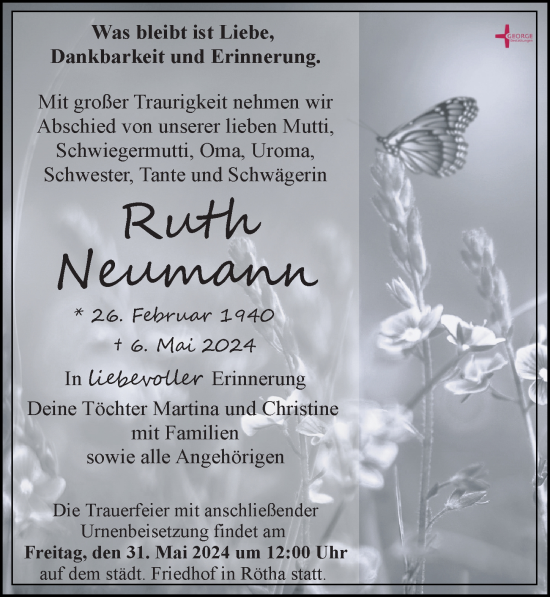 Traueranzeige von Ruth Neumann von Leipziger Volkszeitung