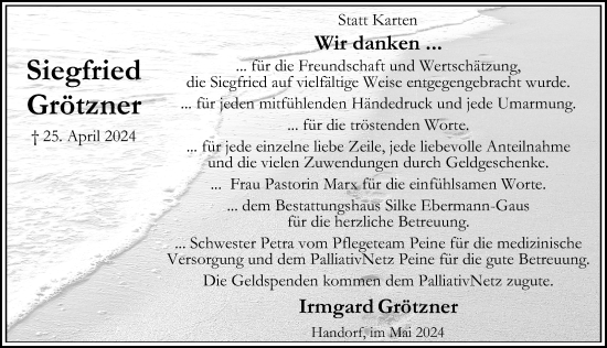 Traueranzeige von Siegfried Grötzner von Peiner Allgemeine Zeitung