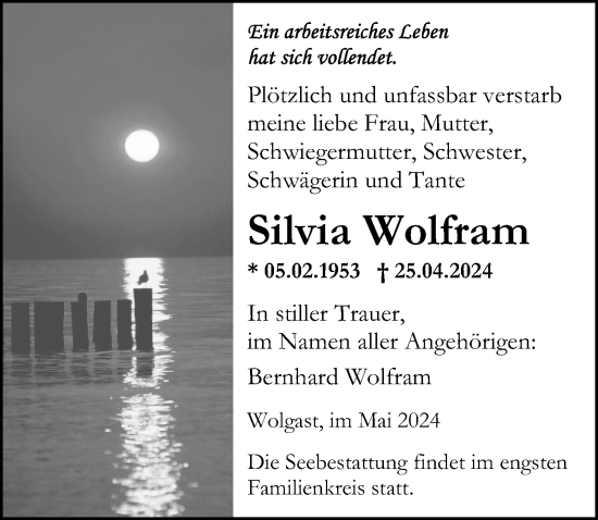 Traueranzeige von Silvia Wolfram von Ostsee-Zeitung GmbH