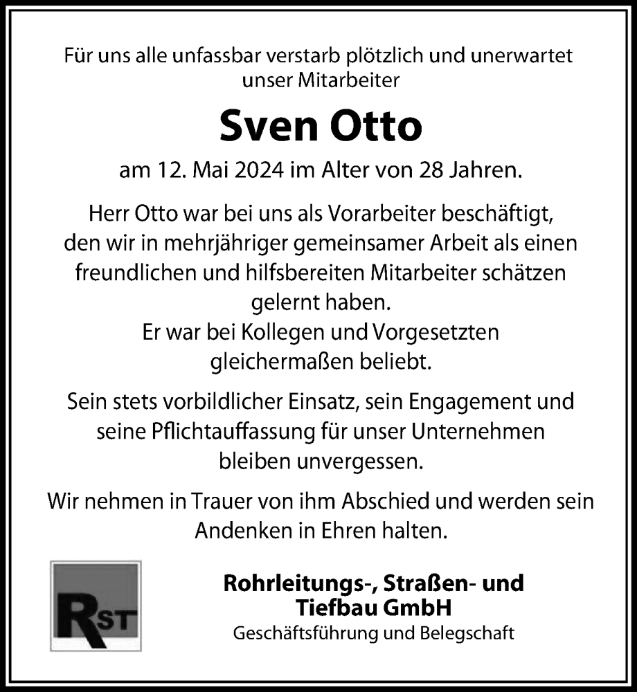  Traueranzeige für Sven Otto vom 25.05.2024 aus Göttinger Tageblatt