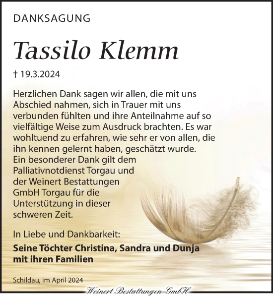 Traueranzeige von Tassilo Klemm von Torgauer Zeitung