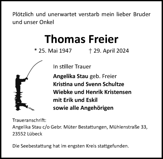 Traueranzeige von Thomas Freier von Lübecker Nachrichten