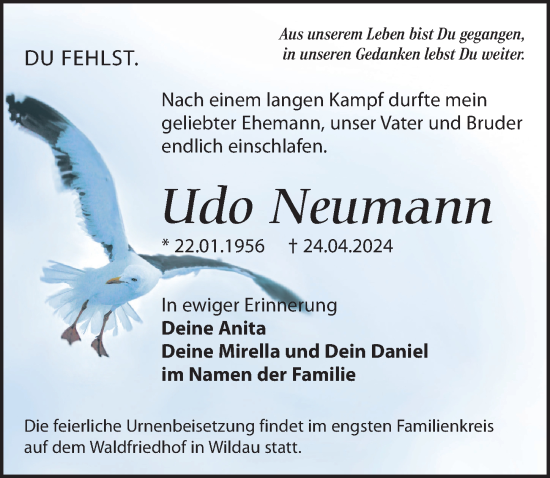 Traueranzeige von Udo Neumann von Märkischen Allgemeine Zeitung