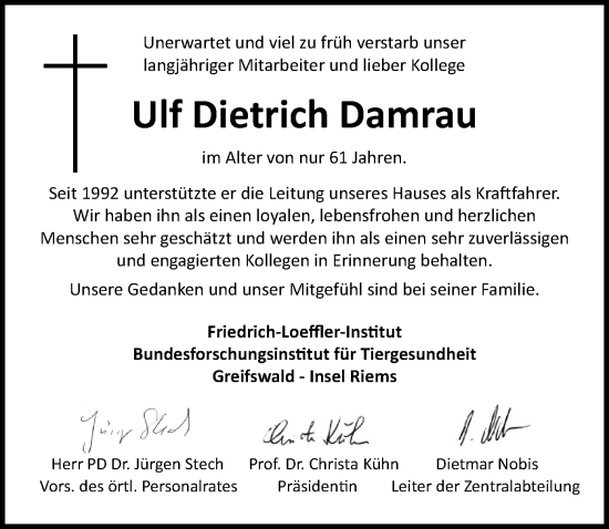 Traueranzeige von Ulf Dietrich Damrau von Märkischen Allgemeine Zeitung
