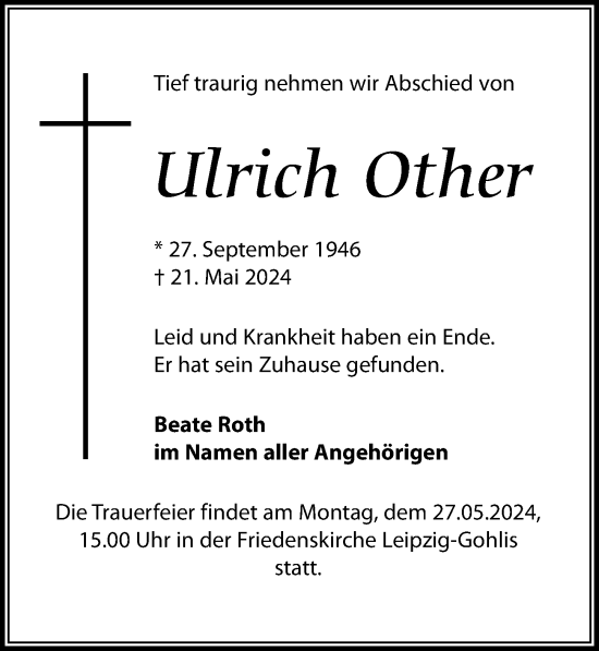 Traueranzeige von Ulrich Other von Leipziger Volkszeitung