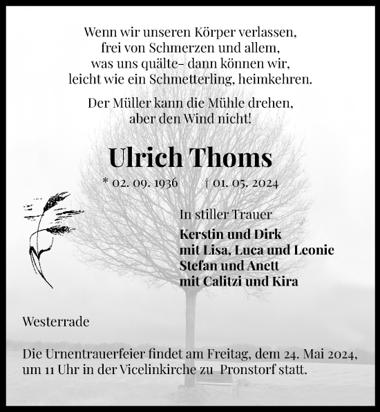 Traueranzeige von Ulrich Thoms von Lübecker Nachrichten
