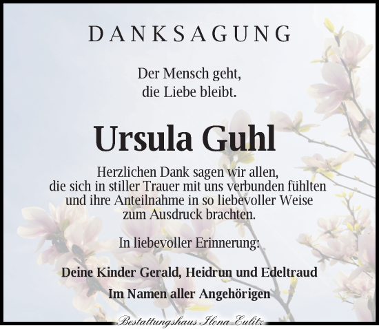 Traueranzeige von Ursula Guhl von Torgauer Zeitung