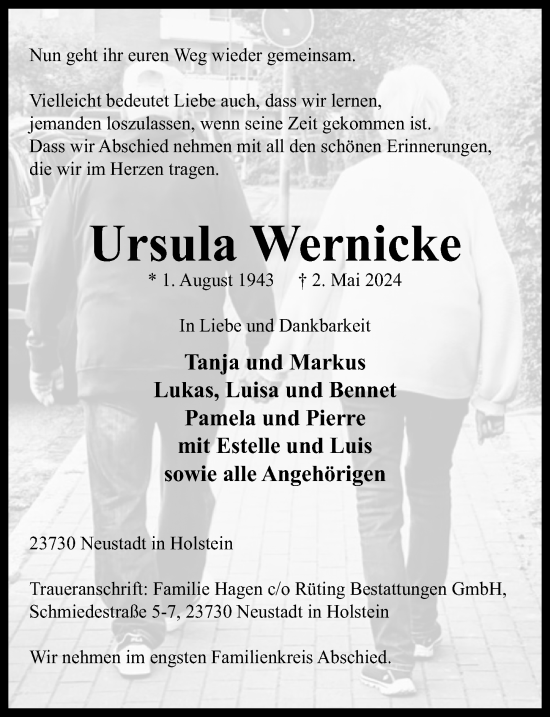 Traueranzeige von Ursula Wernicke von Lübecker Nachrichten
