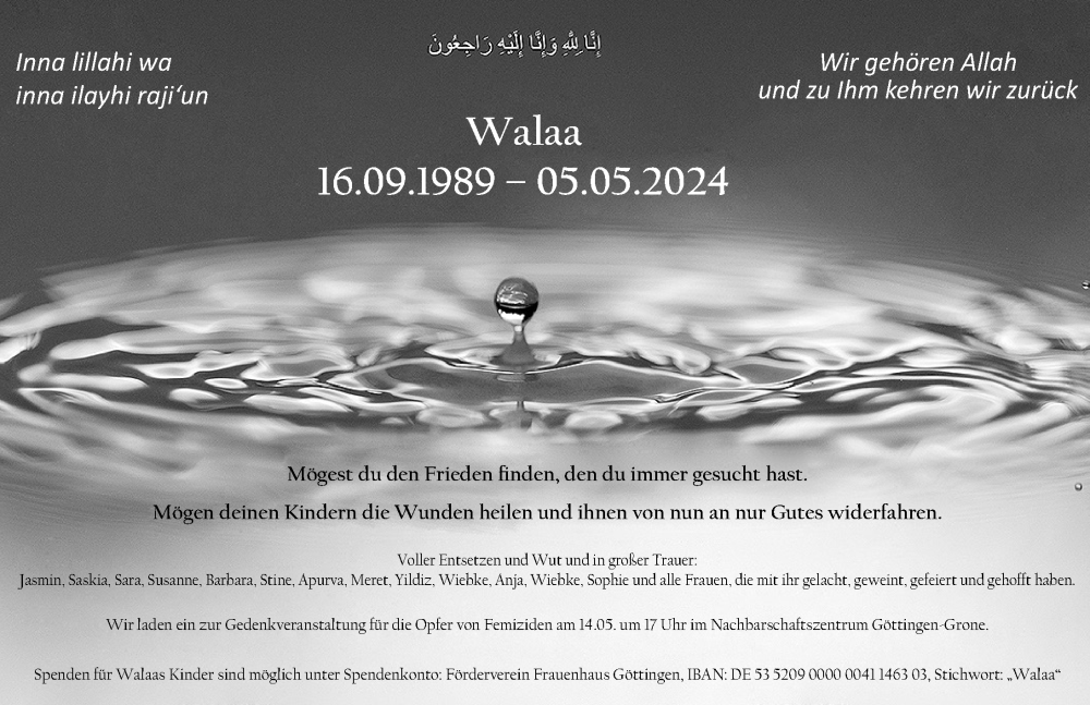  Traueranzeige für Walaa  vom 11.05.2024 aus Göttinger Tageblatt