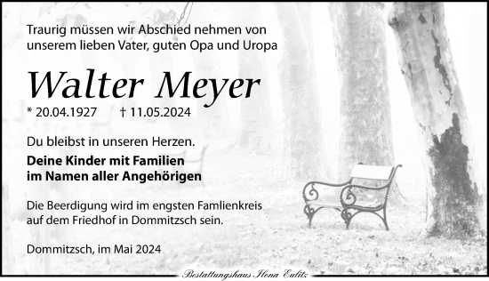 Traueranzeige von Walter Meyer von Torgauer Zeitung