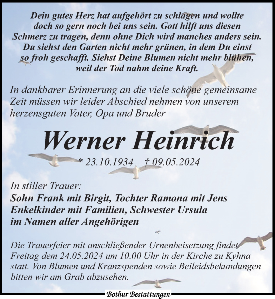 Traueranzeige von Werner Heinrich von Leipziger Volkszeitung