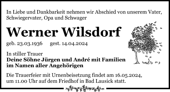 Traueranzeige von Werner Wilsdorf von Leipziger Volkszeitung