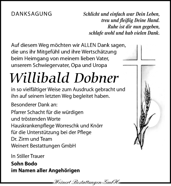 Traueranzeige von Willibald Dobner von Torgauer Zeitung
