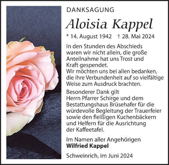 Traueranzeige von Aloisia Kappel von Wochenspiegel