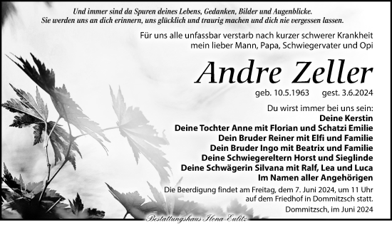 Traueranzeige von Andre Zeller von Torgauer Zeitung