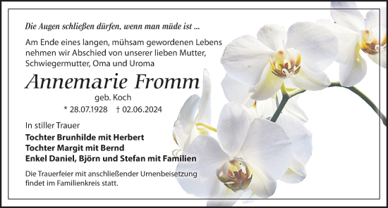 Traueranzeige von Annemarie Fromm von Torgauer Zeitung