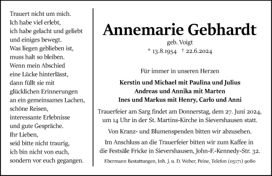 Traueranzeige von Annemarie Gebhardt von Hannoversche Allgemeine Zeitung/Neue Presse