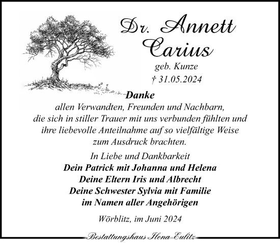 Traueranzeige von Annett Carius von Torgauer Zeitung